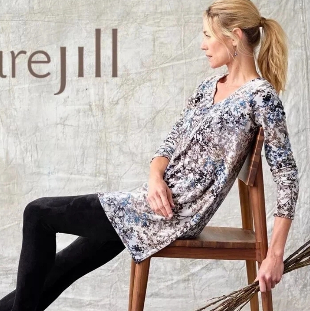 J. Jill Women's Floral Tunic - Blue and Gray Size L pit To Pit 24:New Condition